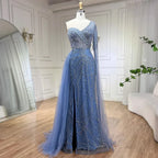 Arabisch Blau Elegantes Meerjungfrau Abendkleid mit Perlenrock - Luxuriöses Damen Hochzeits-Partykleid 2025 LA72174 