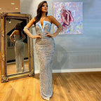 Arabian Lilac Mermaid Strapless Luxury Beaded Evening Gown with Glove Sleeves for Women - Wedding Party 2025 LA72333