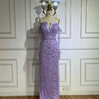 Arabian Lilac Mermaid Strapless Luxury Beaded Evening Gown with Glove Sleeves for Women - Wedding Party 2025 LA72333