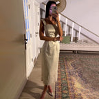 Arabisch Beige Elegante Meerjungfrau Knöchellangen Perlen Kristall Luxus Abendkleider Kleider Für Frauen Party LA71914 