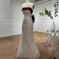 Arabisch Beige Elegante Meerjungfrau Sexy Trägerlosen Perlen Abendkleider 2025 Kleider Für Frauen Hochzeit Party LA72065 