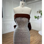 Arabisch Beige Elegante Meerjungfrau Sexy Trägerlosen Perlen Abendkleider 2025 Kleider Für Frauen Hochzeit Party LA72065 