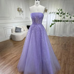 Arabic Beige Strapless Beaded Elegant A Line Long Evening Dresses Gowns For Women Wedding Party 2025 LA72009