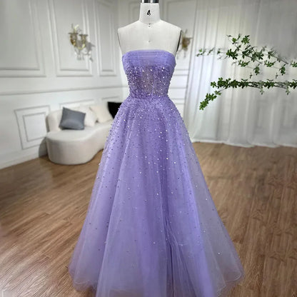 Arabisch Beige Trägerloses Perlen Elegante A-linie Lange Abendkleider Kleider Für Frauen Hochzeit Party 2025 LA72009 