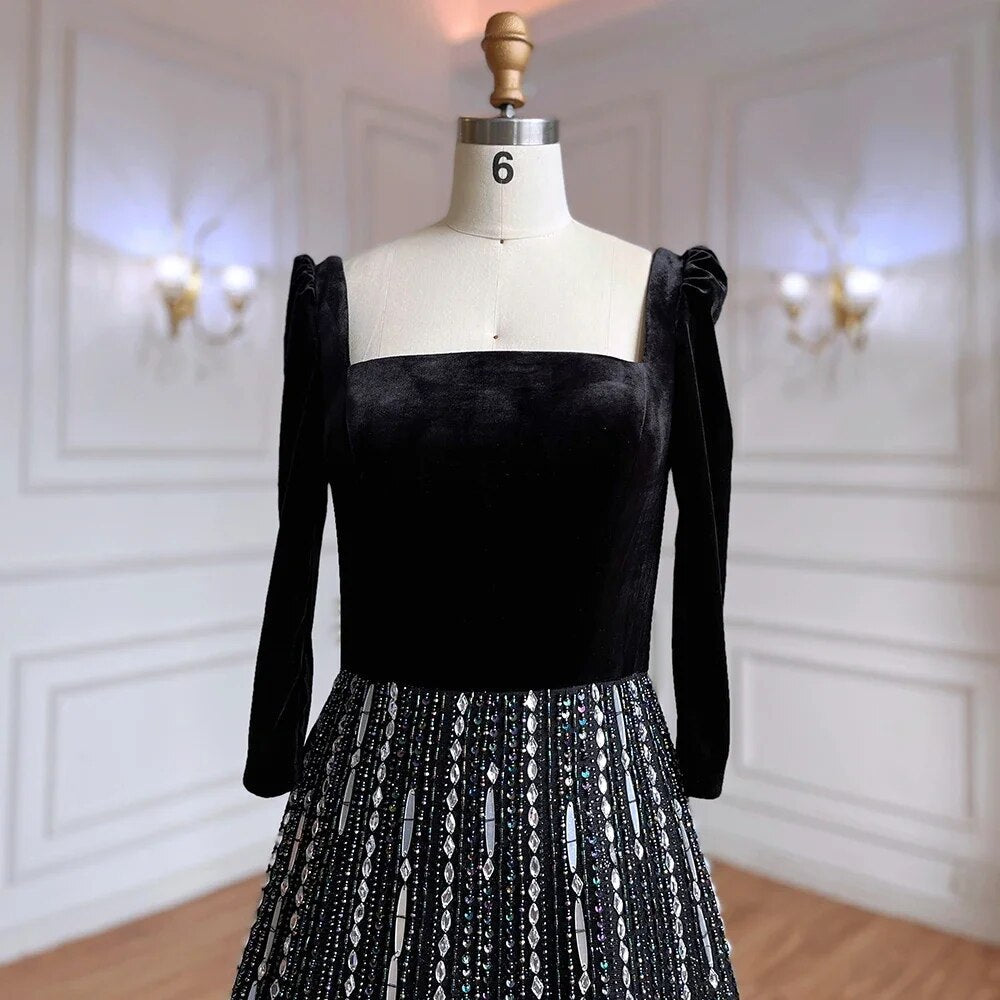 Arabic Black A Line Off  Shoulder Shiny Beaded Luxury Evening Dresses Gowns For Women Wedding Party 2025 LA71826A