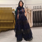 Arabic Black A Line Sexy Lace Cape Sleeves Beaded Luxury Evening Dresses Gowns For Women Wedding Party 2025 LA71951