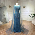 Arabisches schwarzes Meerjungfrauenkleid mit Cape-Ärmeln und luxuriösen Perlen | Abendkleider für Frauen, Hochzeitsfeier 2025 LA72423 