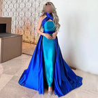 Blaues kontrasttürkises Abendkleid mit Überrock LA72197