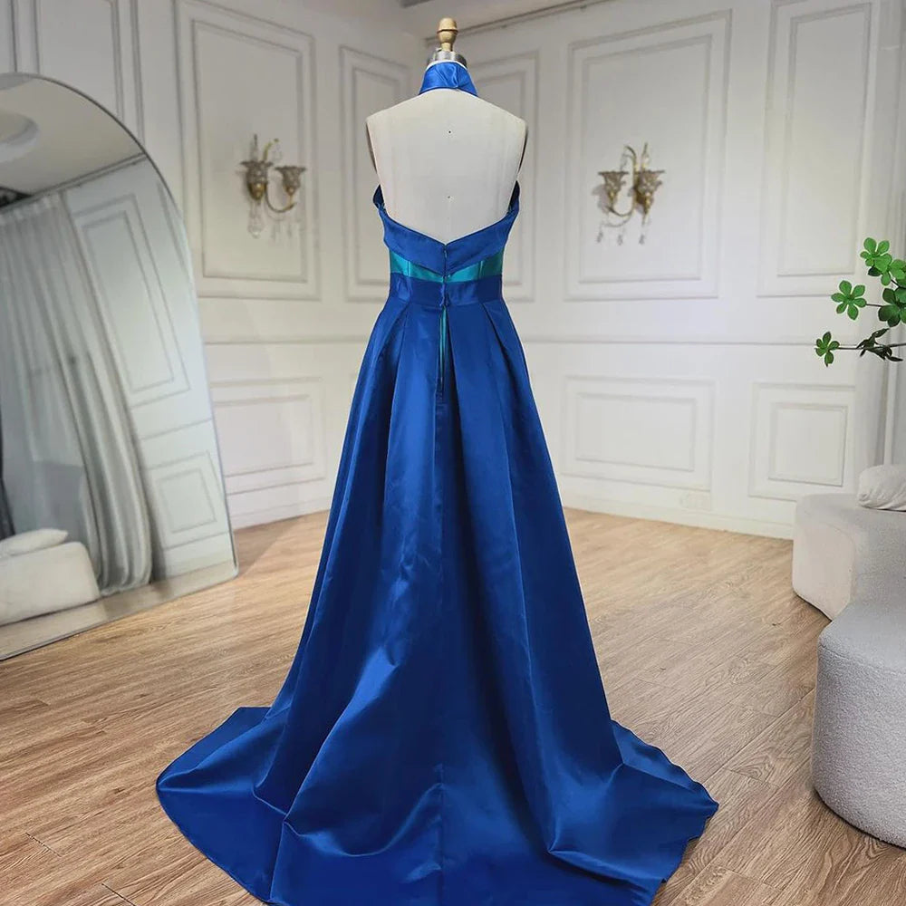 Blaues kontrasttürkises Abendkleid mit Überrock LA72197