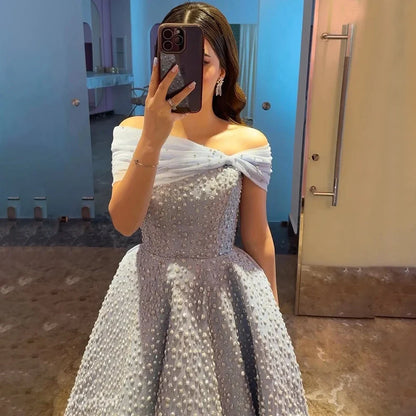 Vestido de noche elegante azul árabe, corte A, largo hasta el suelo, de lujo, con cuentas, para mujer, boda, fiesta, 2025, LA72208 