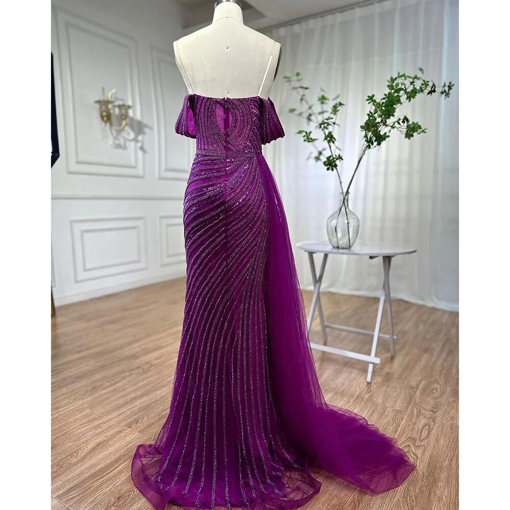 Vestido de noche elegante de sirena azul árabe, sexy, con abertura alta y cuentas, de lujo, para mujer, para fiesta de boda, LA71934 
