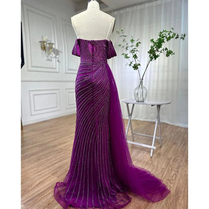 Vestido de noche elegante de sirena azul árabe, sexy, con abertura alta y cuentas, de lujo, para mujer, para fiesta de boda, LA71934 