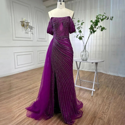Vestido de noche elegante de sirena azul árabe, sexy, con abertura alta y cuentas, de lujo, para mujer, para fiesta de boda, LA71934 