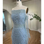 Hellblaue Perlen Luxus Dubai Abendkleider Elegantes trägerloses LA71950A