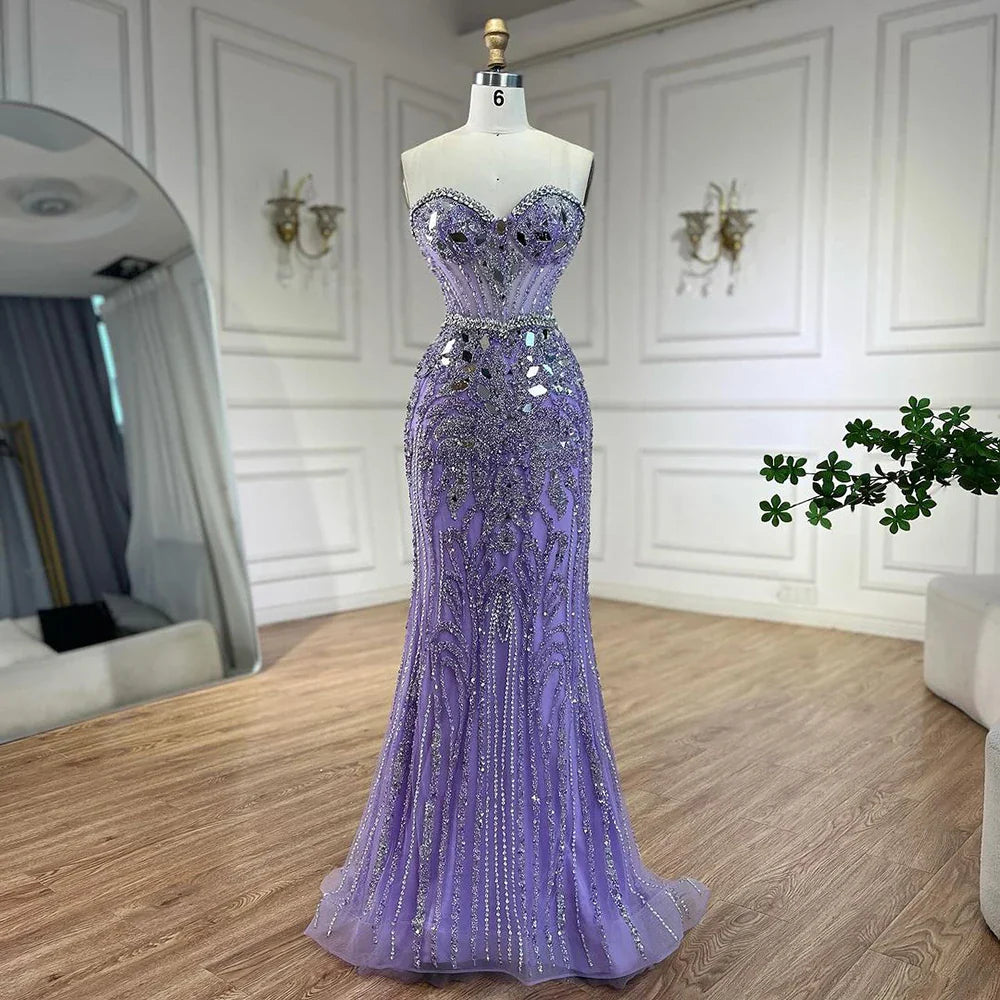 Arabisch Blau Elegante Trägerlose Meerjungfrau Perlen Luxus Dubai Abendkleider Kleider 2025 für frauen Party LA72328 