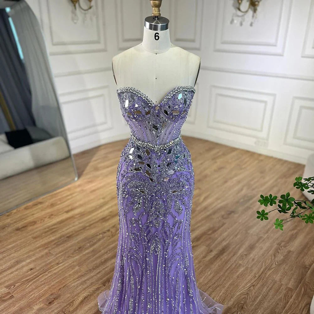Arabisch Blau Elegante Trägerlose Meerjungfrau Perlen Luxus Dubai Abendkleider Kleider 2025 für frauen Party LA72328 