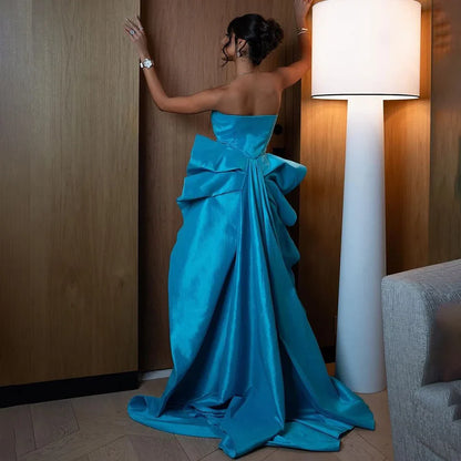Vestido de noche elegante azul árabe, largo hasta la rodilla, sirena, sin tirantes, con cuentas, para mujer, boda, fiesta, 2025, LA72485 