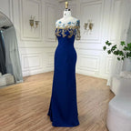 Arabisch Blau Meerjungfrau Elegante Appliques Luxus Dubai Abendkleider Kleider 2025 Für Frauen Hochzeit Party LA72554 