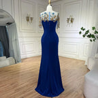 Arabisch Blau Meerjungfrau Elegante Appliques Luxus Dubai Abendkleider Kleider 2025 Für Frauen Hochzeit Party LA72554 