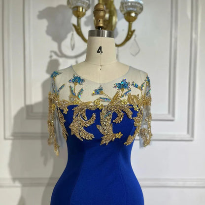 Arabisch Blau Meerjungfrau Elegante Appliques Luxus Dubai Abendkleider Kleider 2025 Für Frauen Hochzeit Party LA72554 