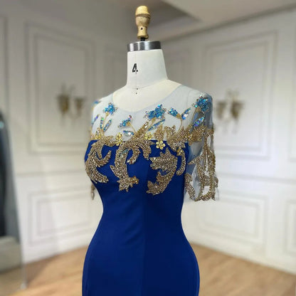Arabisch Blau Meerjungfrau Elegante Appliques Luxus Dubai Abendkleider Kleider 2025 Für Frauen Hochzeit Party LA72554 