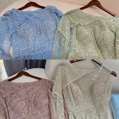 Arabisch Blau Meerjungfrau Elegante Cape-Ärmel Split Perlen Abendkleider Kleider Für Frauen Hochzeit Party 2025 LA72084 