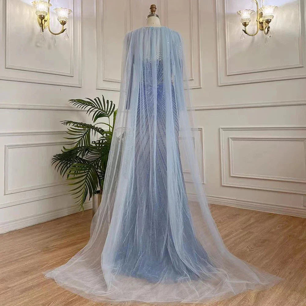 Elegante vestido de noche árabe azul sirena, largo 2025, con cuentas, de lujo, para mujer, fiesta, LA71846 