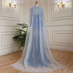 Elegante vestido de noche árabe azul sirena, largo 2025, con cuentas, de lujo, para mujer, fiesta, LA71846 
