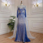 Elegante vestido de noche árabe azul sirena, largo 2025, con cuentas, de lujo, para mujer, fiesta, LA71846 