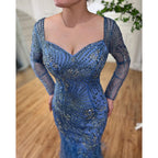 Arabic Blue Mermaid Elegant Feather Beaded Evening Dresses Gowns For Women Party 2025 LA71818