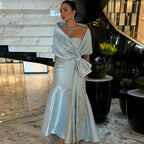 Arabic Blue Mermaid Satin Strapless With Jacket Beaded Evening Dresses Gowns 2025 For Women Wedding Party LA71895