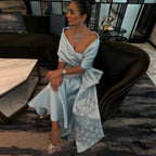 Arabic Blue Mermaid Satin Strapless With Jacket Beaded Evening Dresses Gowns 2025 For Women Wedding Party LA71895