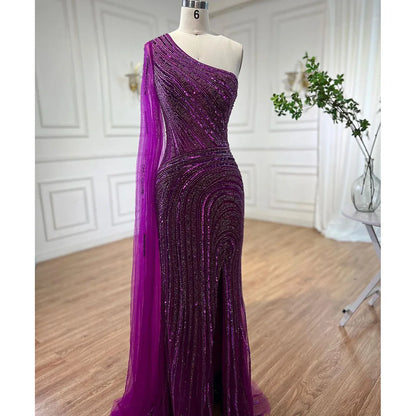 Arabisch Blau Meerjungfrau Sexy High Split Cape Sleeve Perlen Abendkleider Kleider 2025 Für Frauen Hochzeit Party LA71933 