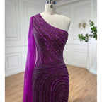 Arabic Blue Mermaid Sexy High Split Cape Sleeve Beaded Evening Dresses Gowns 2025 For Women Wedding Party LA71933