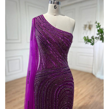 Arabisch Blau Meerjungfrau Sexy High Split Cape Sleeve Perlen Abendkleider Kleider 2025 Für Frauen Hochzeit Party LA71933 