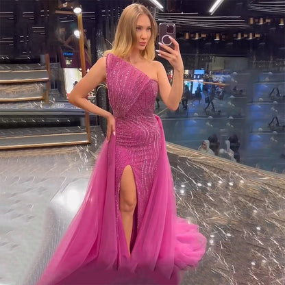 Arabisch Blau Sexy Trägerlosen High Split Luxus Perlen Dubai Abendkleider Für Frauen Hochzeit Party 2025 LA71921 