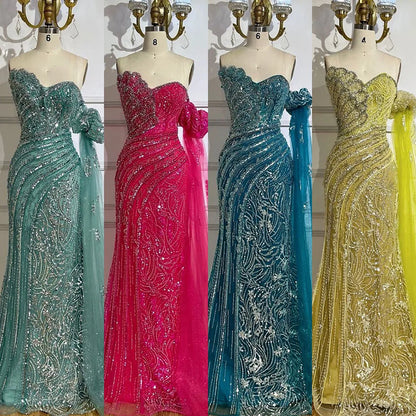 Vestido de noche verde sirena con un hombro al descubierto y mangas estilo capa para ocasiones formales LA72600 2025 