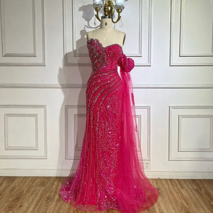 Vestido de noche verde sirena con un hombro al descubierto y mangas estilo capa para ocasiones formales LA72600 2025 