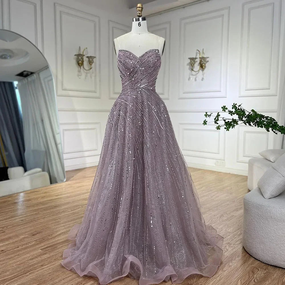 Arabic Caramel A Line Strapless Beaded Luxury Dubai Evening Dresses Gowns For Women Wedding Party 2025 LA72563