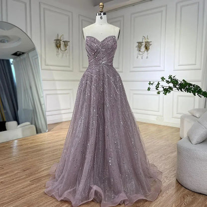 Vestidos de noche de lujo estilo Dubái, color caramelo árabe, sin tirantes, con cuentas, para mujer, para boda, fiesta, 2025, LA72563 