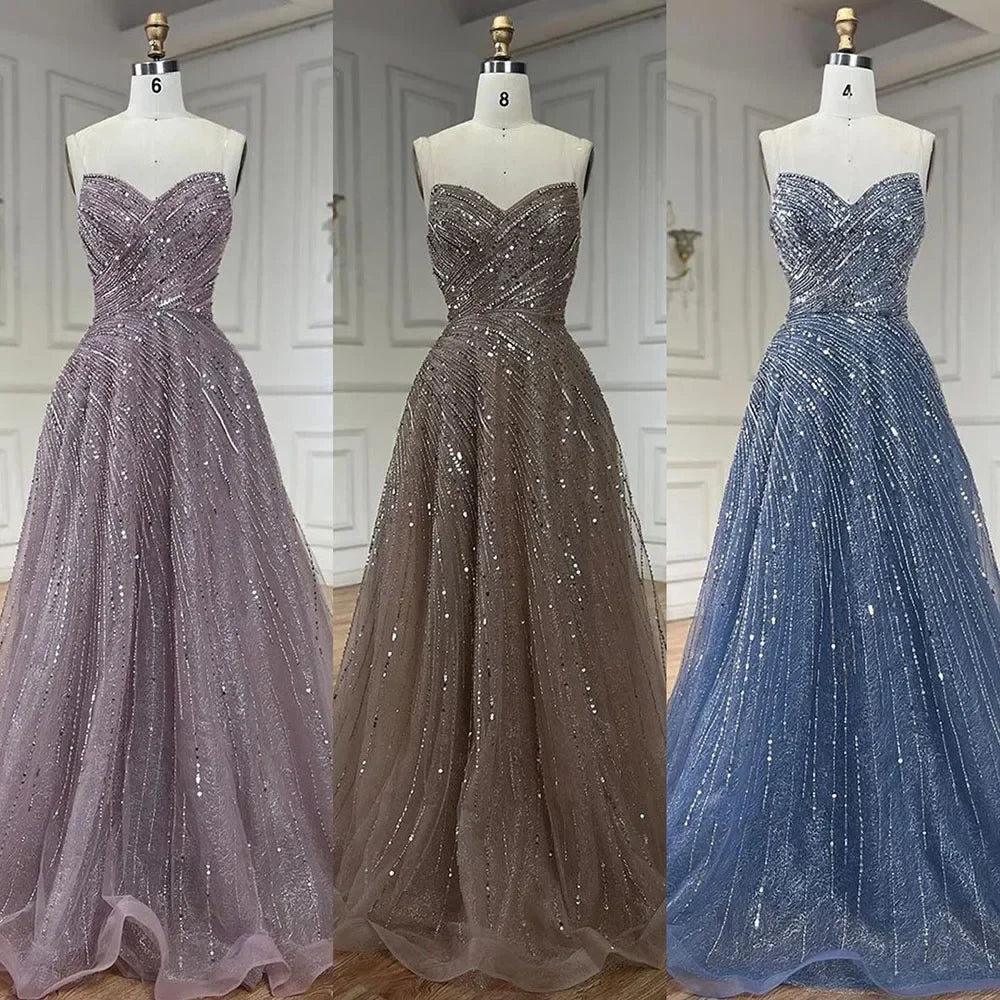 Arabic Caramel A Line Strapless Beaded Luxury Dubai Evening Dresses Gowns For Women Wedding Party 2025 LA72563