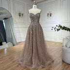 Arabic Caramel A Line Strapless Beaded Luxury Dubai Evening Dresses Gowns For Women Wedding Party 2025 LA72563