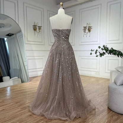 Vestidos de noche de lujo estilo Dubái, color caramelo árabe, sin tirantes, con cuentas, para mujer, para boda, fiesta, 2025, LA72563 