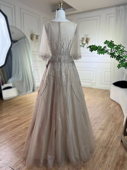 Arabisch Karamell EINE Linie Dubai Abendkleider Kleider 2025 Perlen Luxus Für Frauen Hochzeit Party LA72252 