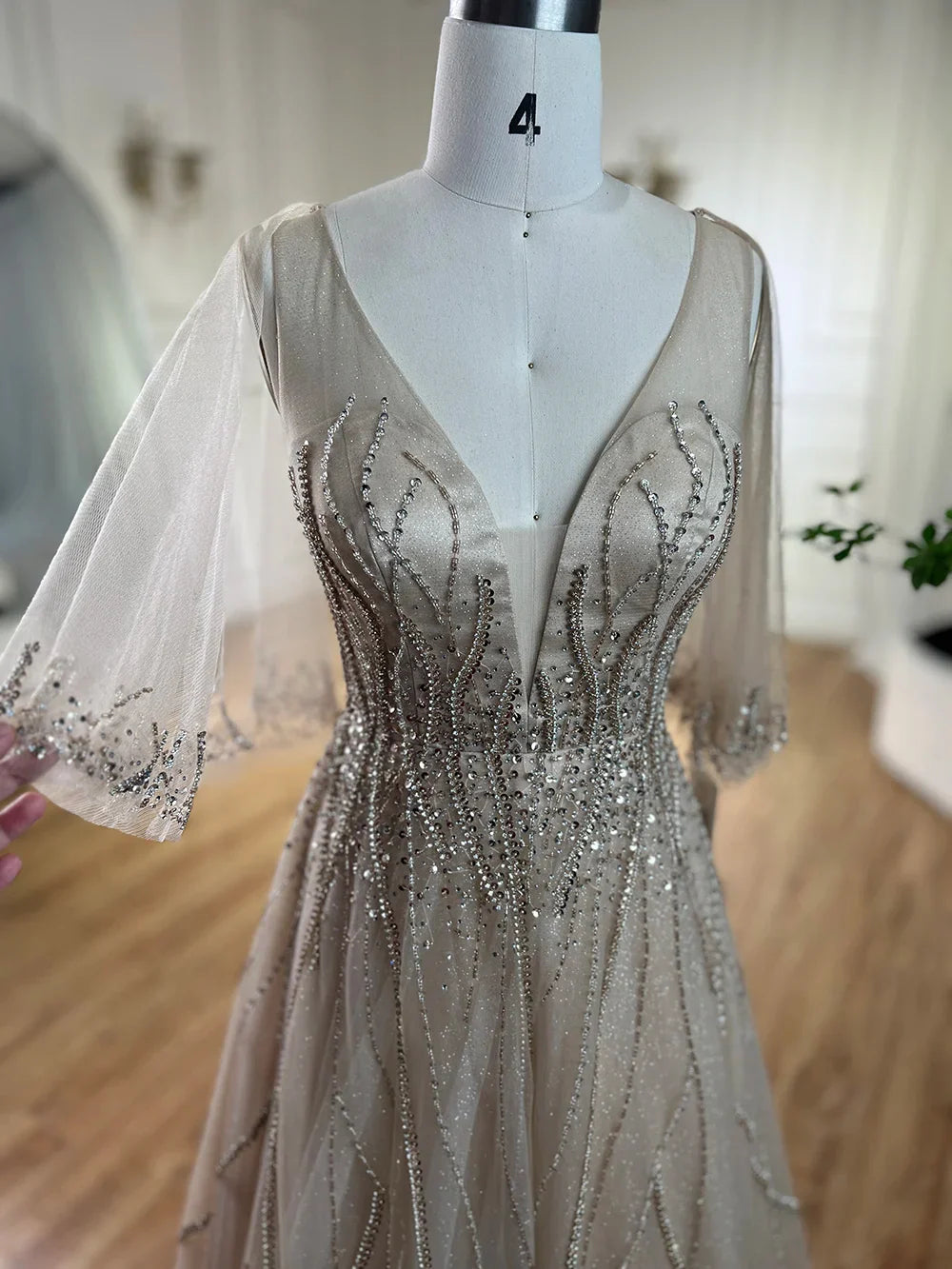 Arabisch Karamell EINE Linie Dubai Abendkleider Kleider 2025 Perlen Luxus Für Frauen Hochzeit Party LA72252 