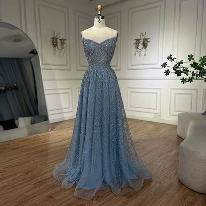 Vestido de noche largo elegante, sin tirantes, de lujo, con cuentas y corte en A, color caramelo árabe para mujer - Fiesta de bodas 2025 LA72147 