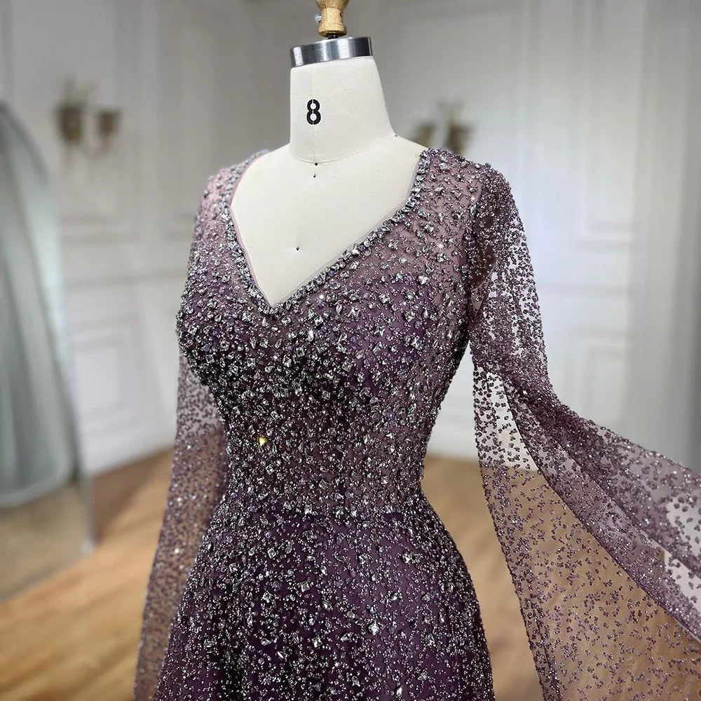 Vestido de noche largo elegante, sin tirantes, de lujo, con cuentas y corte en A, color caramelo árabe para mujer - Fiesta de bodas 2025 LA72147 