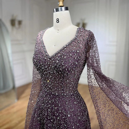 Vestido de noche largo elegante, sin tirantes, de lujo, con cuentas y corte en A, color caramelo árabe para mujer - Fiesta de bodas 2025 LA72147 