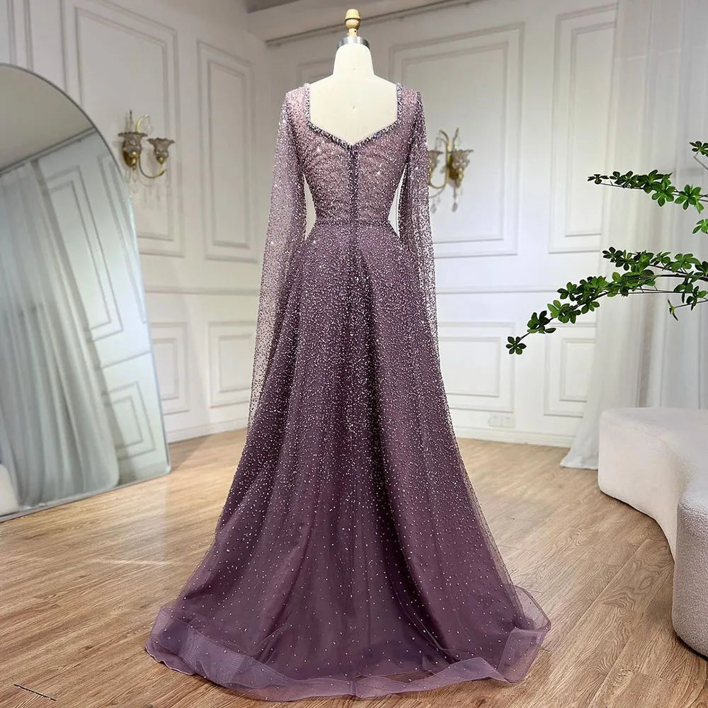 Vestido de noche largo elegante, sin tirantes, de lujo, con cuentas y corte en A, color caramelo árabe para mujer - Fiesta de bodas 2025 LA72147 