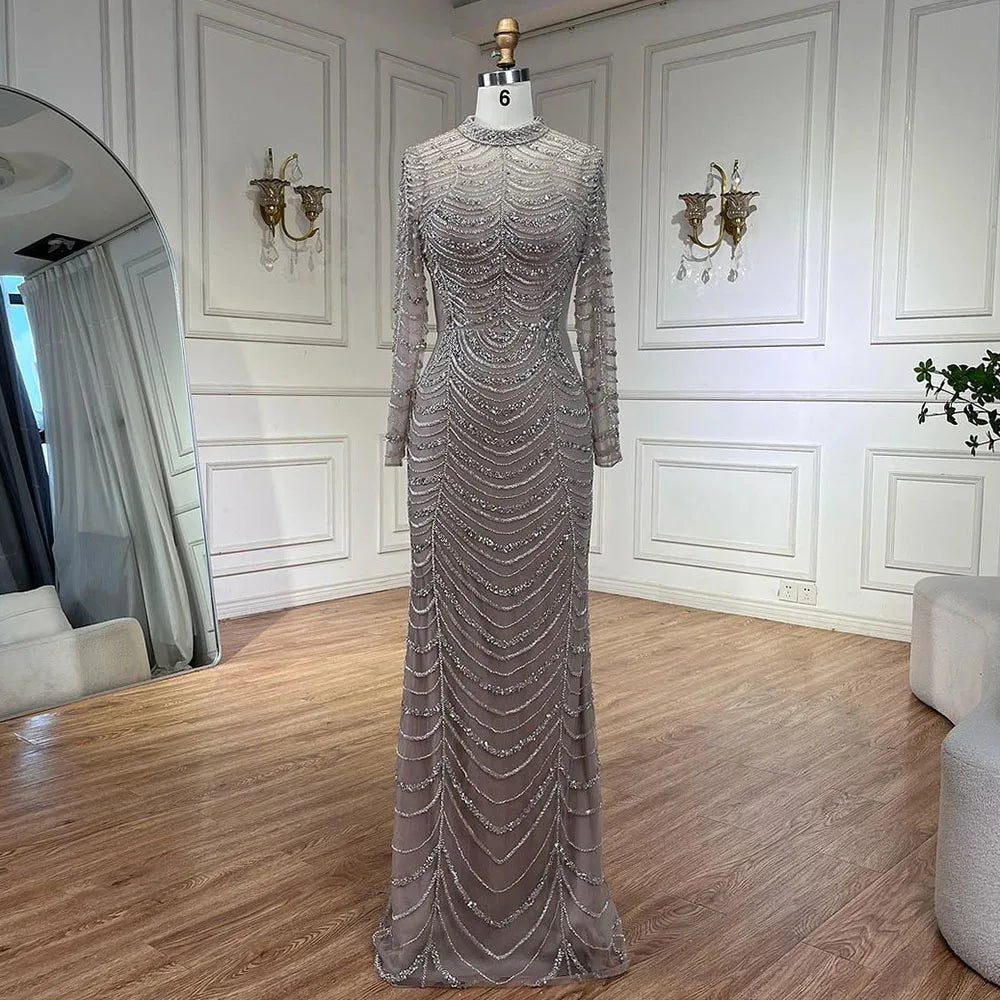 Arabic Caramel Beaded Overskirt Dubai Mermaid Evening Gown Luxury Dresses for Woman's Wedding Party LA72362A